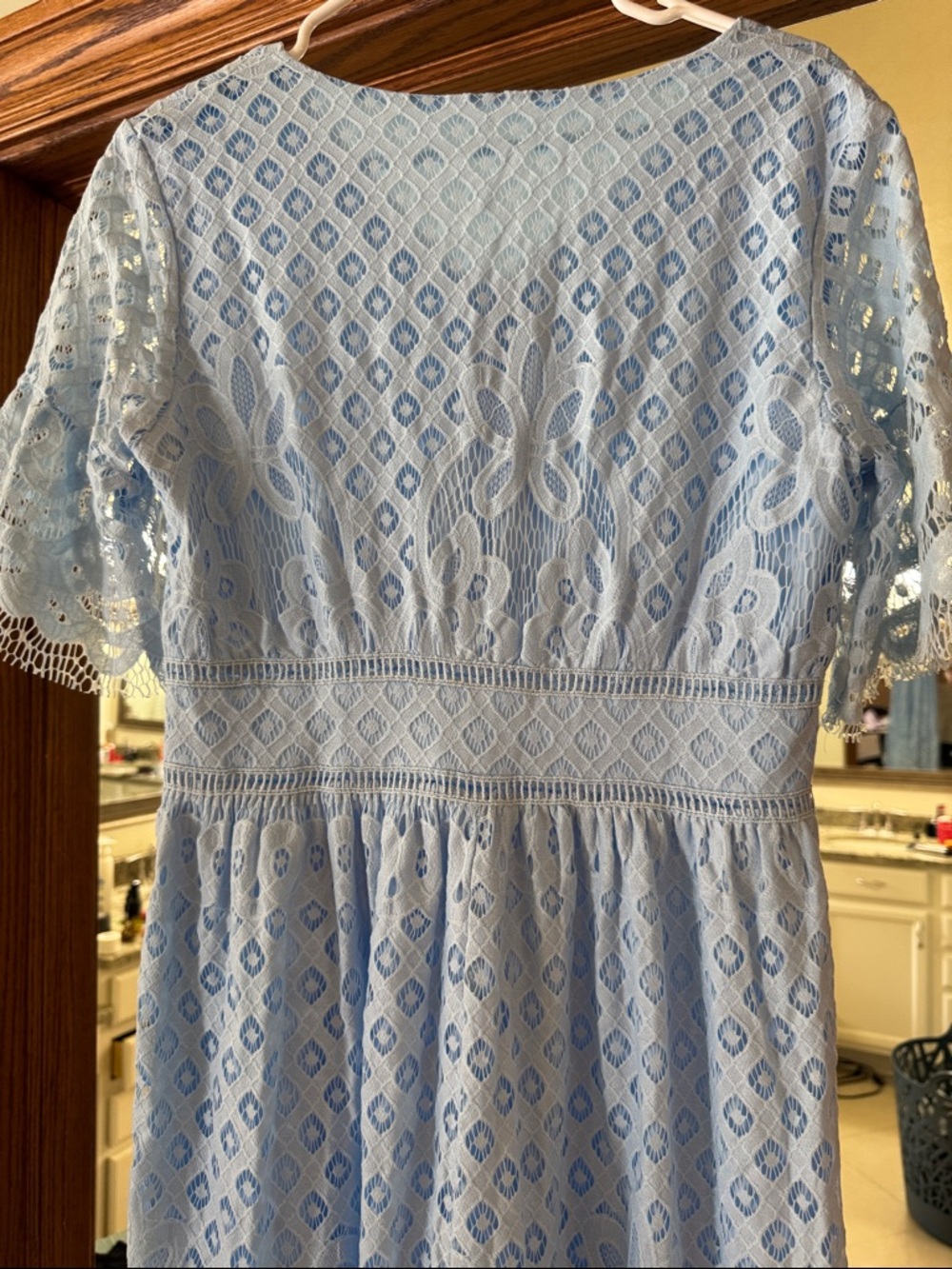 Light Blue Lace Midi Dress - V-Neck Dress - Picture 6 of 8